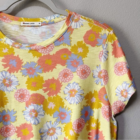 Marine Layer Yellow Floral Print SS Swing Crew Tee Shirt Size Medium *Tiny Flaw - Picture 4 of 8